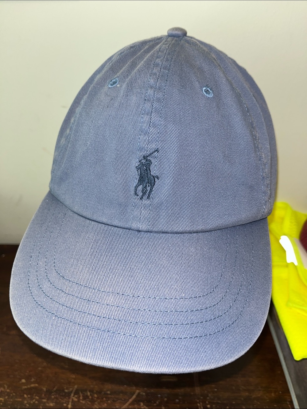 Blue Gray Leather strap Polo by Ralph Lauren w/Pony baseball cap hat